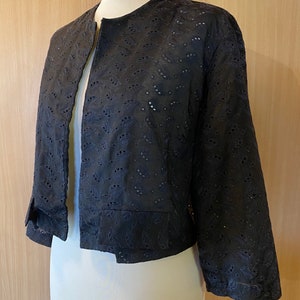 Vintage 1950s Broderie Anglaise black cotton Volup Bolero jacket - Size XL