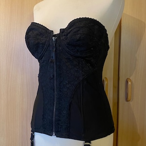 Vintage Lady Marlene 50s 60s Style Black Lace Strapless Corset Bustier - Size 40C