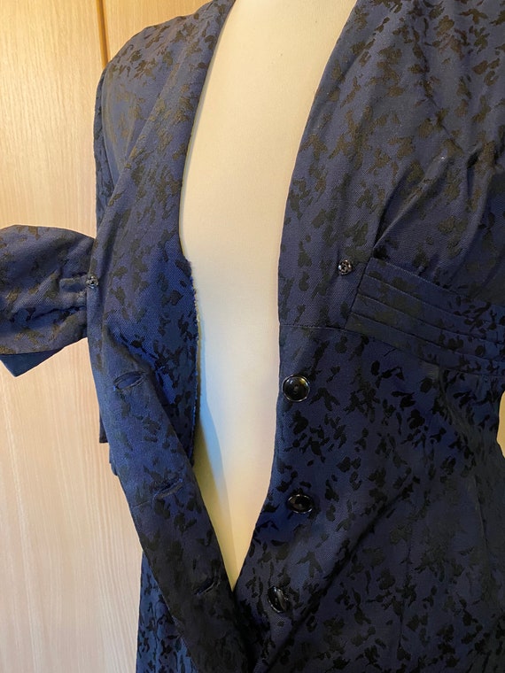 Vintage 1950s Blue and Black Brocade Wiggle Cockt… - image 7