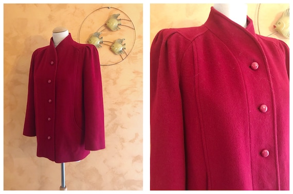 Vintage 1940s Style Red Burgundy Woolen Coat Jacke