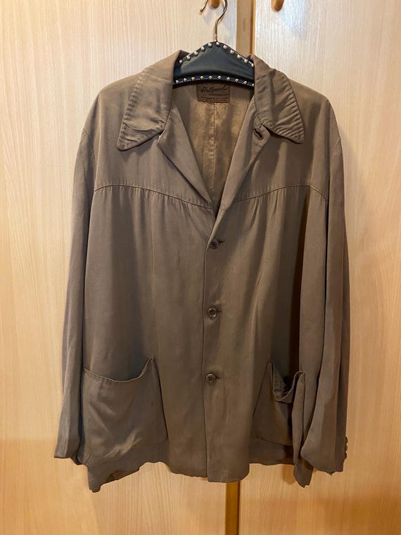 Vintage 1950s Taupe Brown Gabardine Hollywood Sportswear Co. Jacket – Size L/XL