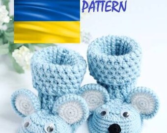 PDF PATTERN Baby Booties Mouse, Crochet booties for boy and girl, Crochet booties