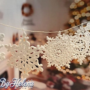 Crochet Snowflake Garland: Christmas  Ornament Tree Decoration, Set of 5