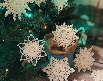 Gehaakte sneeuwvlokken set 9, winterkerstversieringen, boomdecoratie wanddecoratie