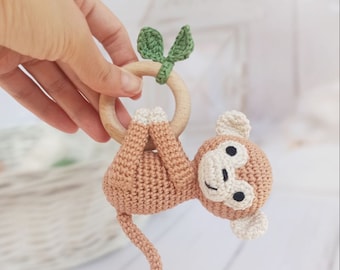 Baby shower gift Crochet monkey rattle toy New mom gift box Baby boy girl gift unique Gender neutral baby gift Pregnancy gift basket