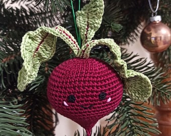 Christmas ornament beet kawaii, christmas tree ornament, Crochet beet, Fruit Kittchen decor, Christmas decor