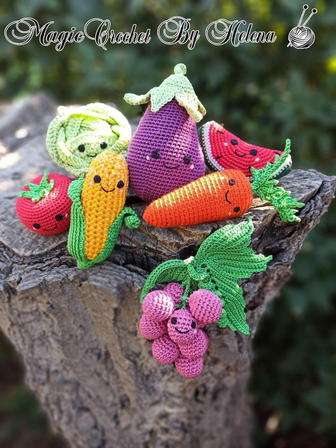 SET of ANY 7 fruit and vegetables with eyes. Kawaii food. Educational toys. Crochet food. Eco friendly toys. Montessori baby.
