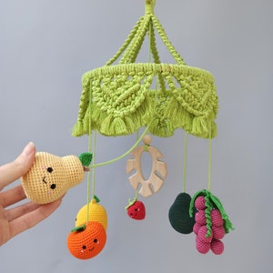 Crochet Fruit Baby Mobile: Macrame Boho Nursery Decor