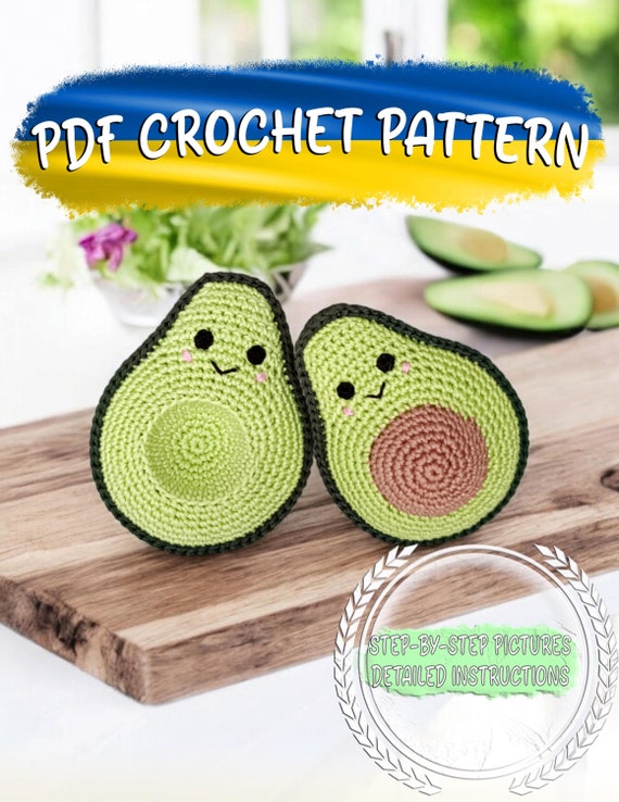 Crochet Avocado Pattern (PDF Digital Download): Amigurumi Play Food, Christmas Ornament .
