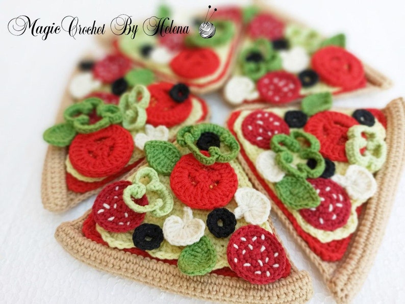 Pizza Crochet 5 Pcskitchen Decor Pizza Slice Amigurumi Etsy