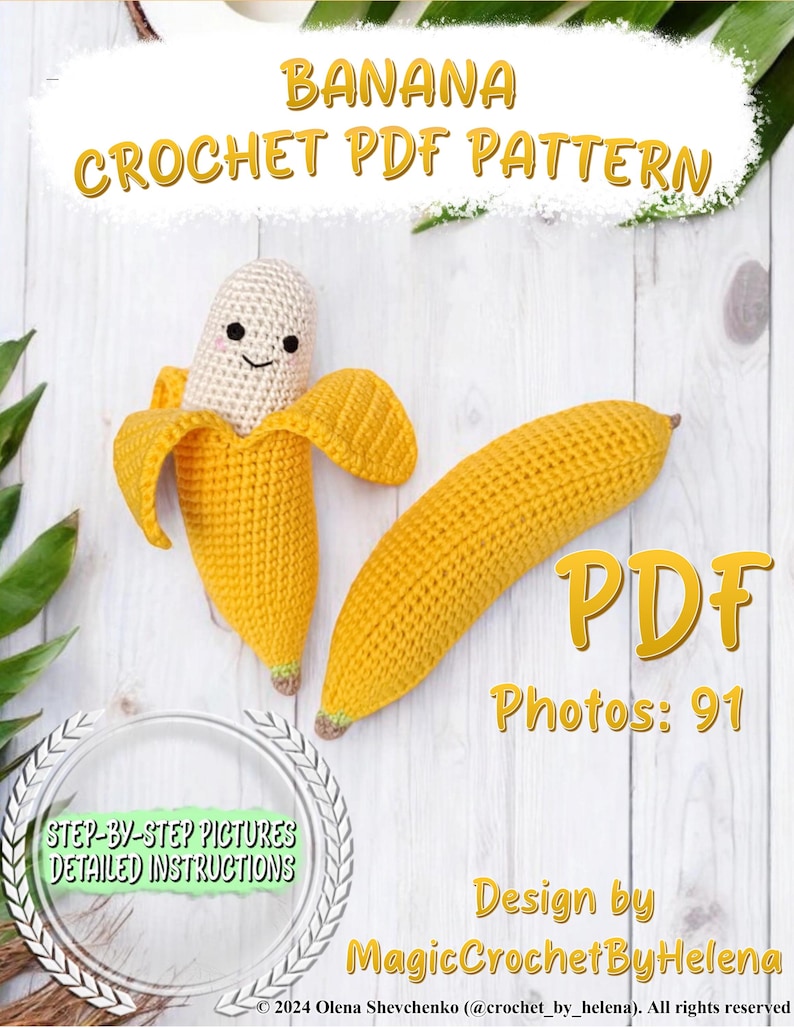 Patrón de plátano a crochet: Comida de juguete amigurumi (Descarga digital en PDF) imagen 1