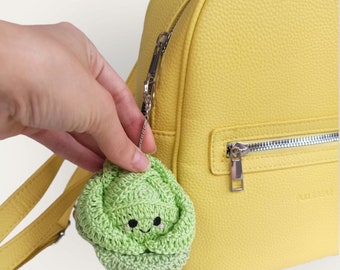 Crochet Cabbage Keychain – Handmade Backpack Charm