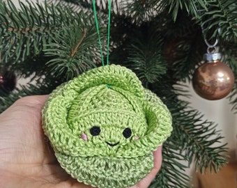 Christmas ornament cabbage kawaii, christmas tree ornament, Crochet cabbage, Fruit Kittchen decor, Christmas decor