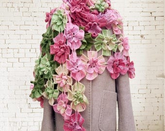 Crochet scarf from flowers, Romantic scarf, Gift for her, Colorful Flower Shawl, Unique shawl, Christmas gift, Gift for mum