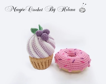 SET de 2 bonbons, Déco Cuisine. Beignets au crochet, Cupcake au crochet, Crème glacée au crochet, Nourriture au crochet, Jouets éducatifs, Faire semblant de manger, Fête d'enfants