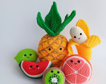 Educational toys Crochet fruit Baby shower gift Montessori toys baby Sensory toys toddler Pretend play food SET of 6 pcs Newborn gift