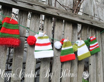 Guirnalda de gorros navideños, decoración navideña de ganchillo para el hogar, juego de 5 guirnaldas de invierno