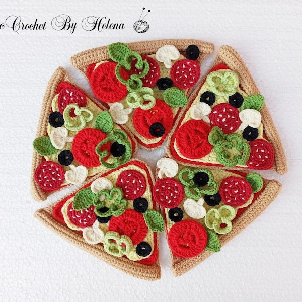Pizza Crochet 5 pcs,Kitchen decor, Pizza Slice, Amigurumi Pizza, Crochet Fast Food, Kitchen decoration, Pretend play, Crochet food
