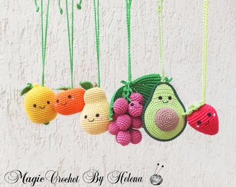 Baby mobile, crib mobile, baby gym toys, SET 6pcs, Baby play gym, Crochet fruit rattle, Baby shower activity, Mom to be gift, Pregnancy gift