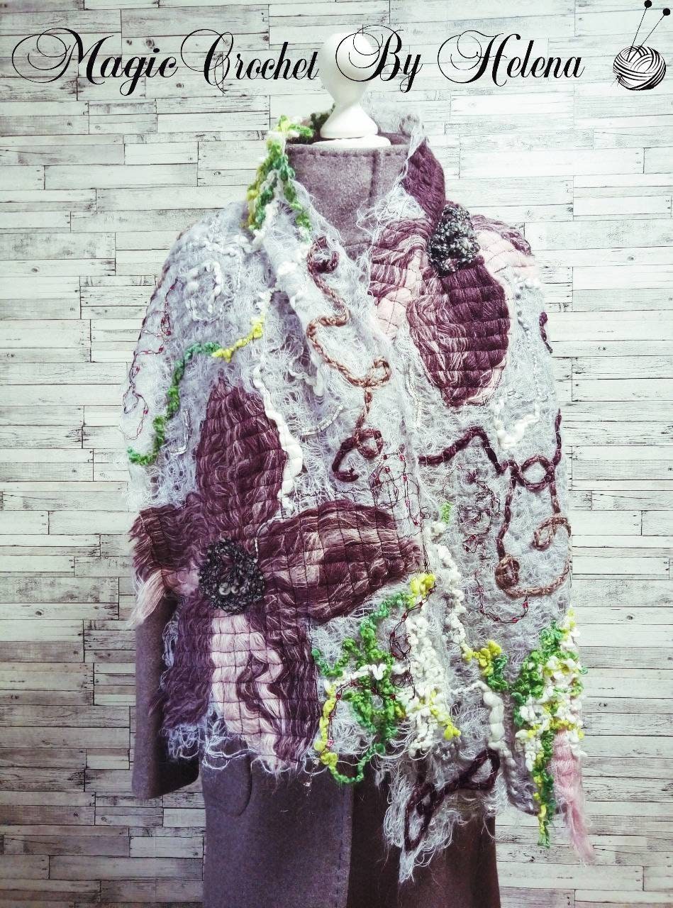 Grey Scarf With Flowers Crazy Wool Scarf Gift for Her Etsy