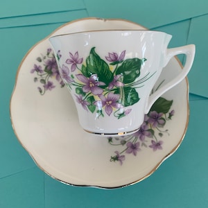 Violets bone china cup and saucer set