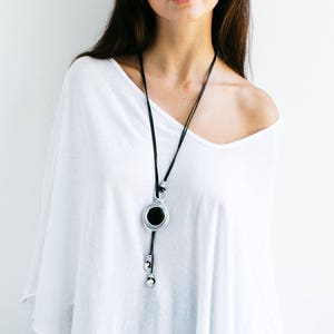 Black Lariat Necklace, Long Necklace, Statement Necklace, Pendant Necklace, Elegant Necklace, Black Stone Necklace, Stylish. black