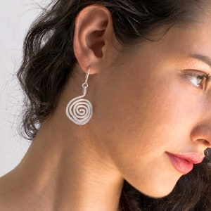 Spiral Shape Silver Dangle Earrings, Statement Earrings, Bohemian Dangle Earrings, Hammered Statement Earrings, Charm Lightweight Earrings