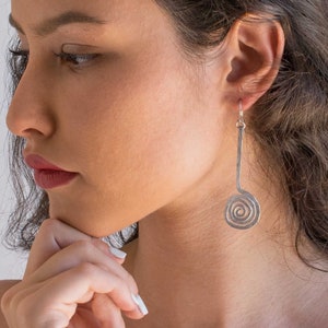 Long Spiral Shape Silver Dangle Earrings, Large Dangle Earrings, Hammered Statement Earrings, Charm Large Earrings, Lightweight Earrings image 3
