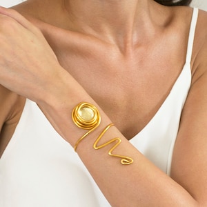 Boho Bracelet, Wrapped Statement Bracelet, Gold Bracelet, Stone Bracelet, Open Adjustable Bracelet, Wedding Bracelet, Snake Shape bracelet. image 1