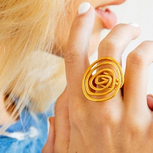 Gold Rings For Women Hammered, Spiral Ring Gold, Big Gold Spiral Statement Ring, Adjustable Ring, Statement Ring Gold, Boho Gold Ring., image 2