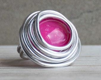 Pink Stone Ring, Silver Ring For Women, Wrap Ring, Adjustable Ring, Solitaire Ring, Silver Ring, Bridesmaid Ring, Charm Ring For Her.