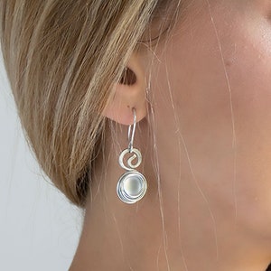 Statement Earrings, Gift For Her, Silver Earrings, Black Bead Dangle Earrings, Spiral Shape Dangle, Charm Lightweight Non allergic Earrings. image 3