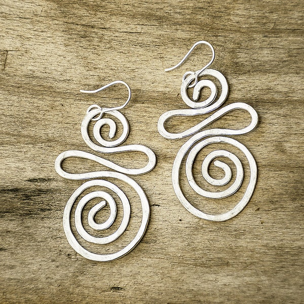 Bohemian Silver Earrings, Dangle Earrings, Statement Earrings, Spiral Earrings, Large Earrings, Wedding Earrings, Charm Lightweight Earrings