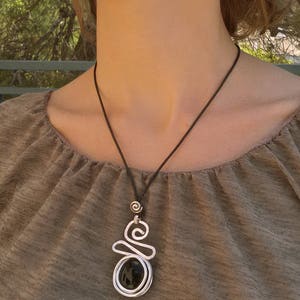 Glass Pendant, Wire Wrapped Necklace,Black Pendant Necklace, Spiral Design Necklace, Boho Necklace, Silver Necklace For Women, Charm. image 3