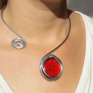 Silver statement necklace for women, Wrapped necklace, Red necklace, Adjustable necklace, Wedding and Bridesmaid necklace image 2