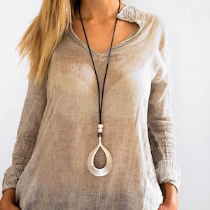 Drop silver pendant, Long necklace, Statement necklace, Large necklace, Silver necklace, Stylish necklace, Pendant necklace, Classic style.