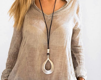 Drop silver pendant, Long necklace, Statement necklace, Large necklace, Silver necklace, Stylish necklace, Pendant necklace, Classic style.