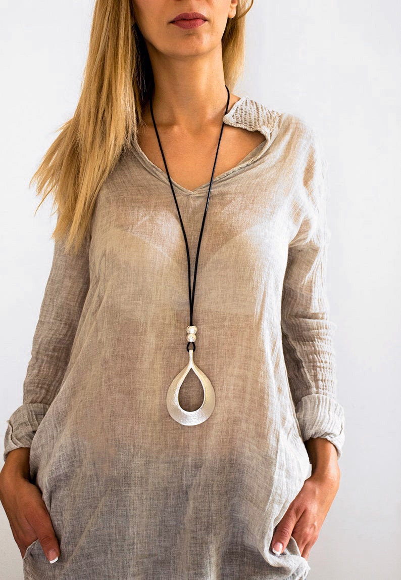Drop silver pendant, Long necklace, Statement necklace, Large necklac…