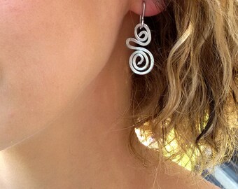 Valentines sale, Spiral Bohemian Earrings, Silver Dangle Earrings, Everyday Earrings, Bridesmaid Earrings, Lightweight Earrings