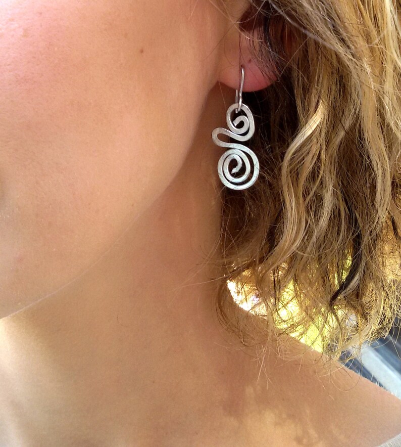 Valentines sale, Spiral Bohemian Earrings, Silver Dangle Earrings, Everyday Earrings, Bridesmaid Earrings, Lightweight Earrings image 1