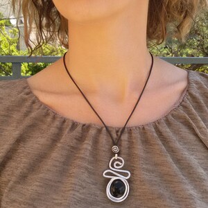 Glass Pendant, Wire Wrapped Necklace,Black Pendant Necklace, Spiral Design Necklace, Boho Necklace, Silver Necklace For Women, Charm. image 2