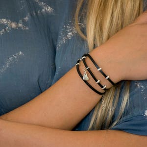 Triple Wrapped Leather Bracelet With Heart, Leather Women Bracelet, Gold Bracelet For Women, Metal Beaded Bracelet, Black Cuff Bangle. image 5