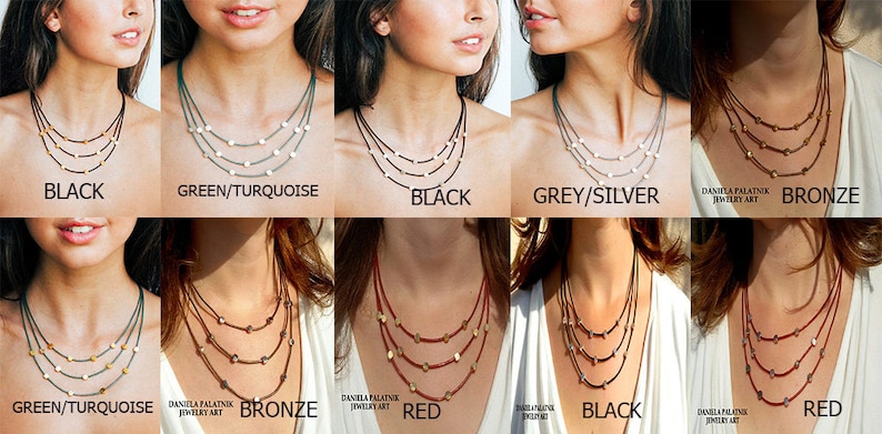 Gift For Her, Multi Strand Necklace, Stranded necklace, Beaded necklace, Delicate Charm Necklace. image 5