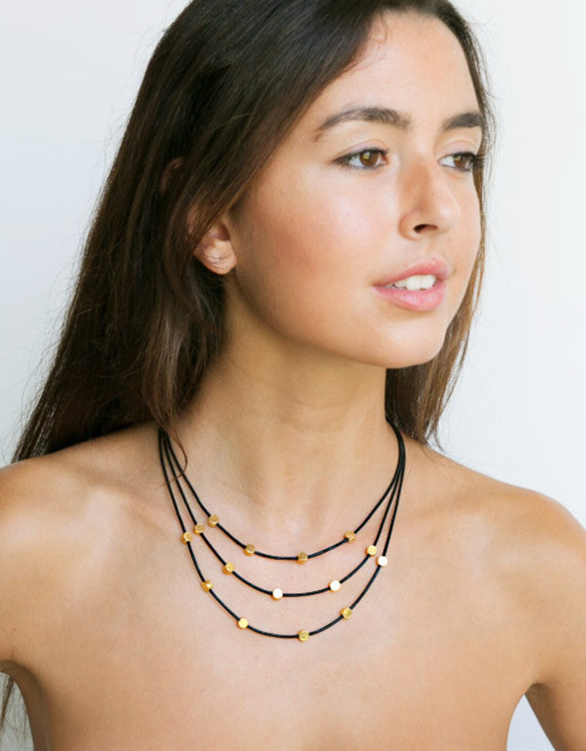 Layer Leather Necklace Multi Strand Necklace Gold Beads Etsy