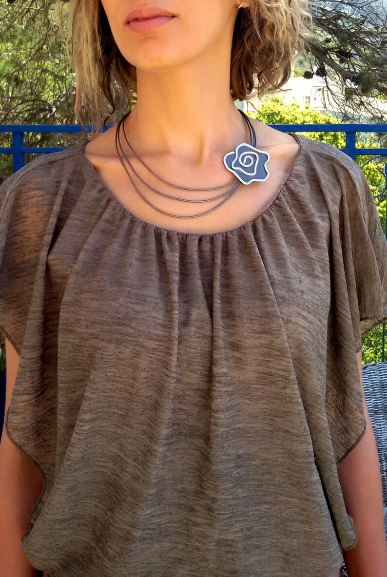 Mom/'s Day Gift Leather Flower Necklace Silver Necklace Stranded Necklace Leather Necklace. Statement Necklace Vintage Necklace