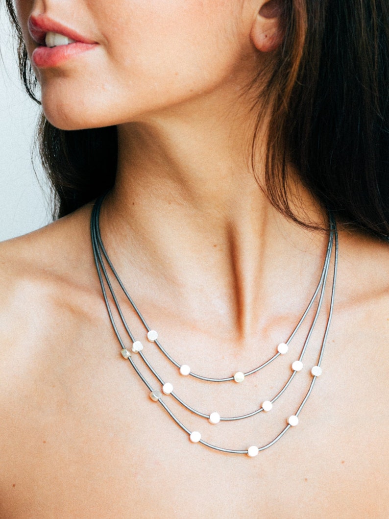Gift For Her, Multi Strand Necklace, Stranded necklace, Beaded necklace, Delicate Charm Necklace. image 2