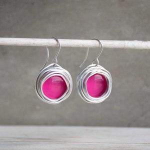 Wrap Silver Earrings Dangle Pink Earrings Round Stones - Etsy