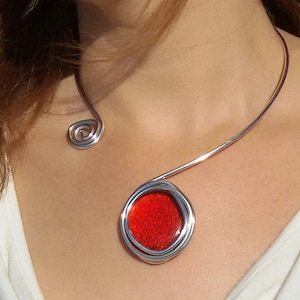 Silver statement necklace for women, Wrapped necklace, Red necklace, Adjustable necklace, Wedding and Bridesmaid necklace image 1