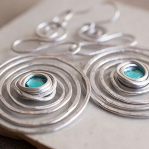 Dangle Beaded Earrings, Silver Spiral Large Earrings, Long Turquoise Bohemian Earrings, Wrap Dangle Earrings, Lightweight. image 7