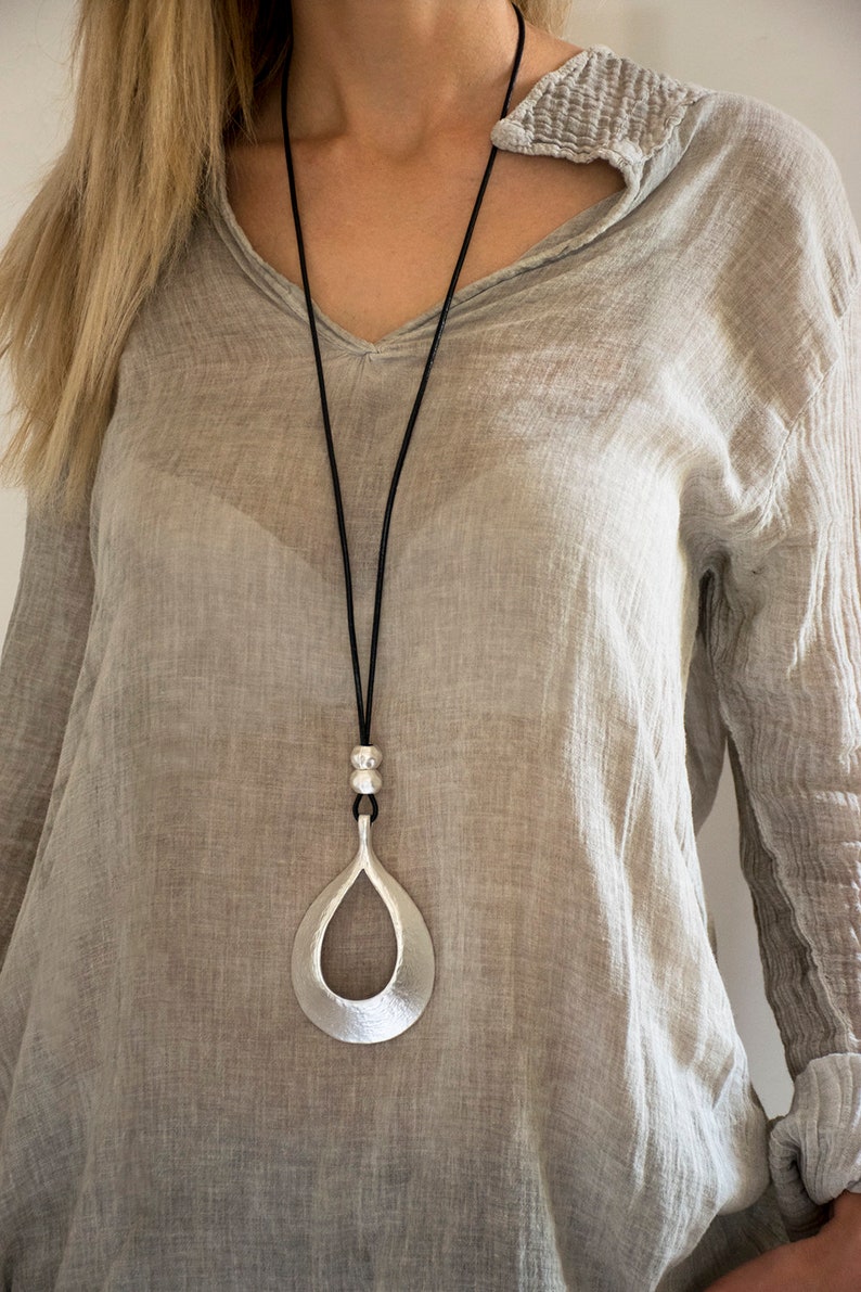 Drop silver pendant, Long necklace, Statement necklace, Large necklace, Silver necklace, Stylish necklace, Pendant necklace, Classic style. image 2